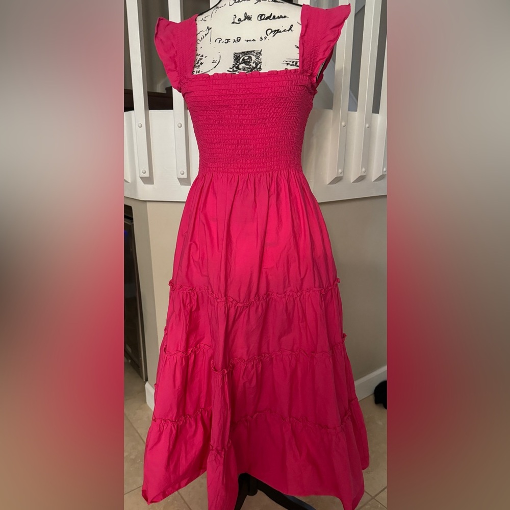 Vibrant Pink Strapless Smocked Tiered Dress